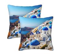 MyPiky Santorini Set of 2 Greek Island Sea View Square Throw Pillow Covers for Sofa Bed 50x50cm