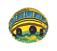 MyPiky School Bus Print Shower Cap with Elastic Band Double Layer Waterproof for Women Men Kids