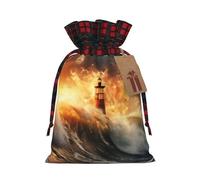 MyPiky Sea Lighthouse In Sunset Print Christmas Drawstring Gift Bags,Drawstring Bag,Xmas Christmas Bags Party Storage Bags Reusable