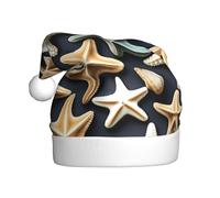 MyPiky Seashell Starfish Print Adult Unisex Christmas Hat Festive Santa Cap For Parties Holiday Celebrations