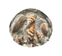 MyPiky Seashells Sand Print Shower Cap,Elastic And Reusable Bath Hair Hat For Long Hair,Large Waterproof Shower Bonnet,For Women Men Kids