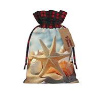 MyPiky Seashells Starfish Print Christmas Drawstring Gift Bags,Drawstring Bag,Xmas Christmas Bags Party Storage Bags Reusable