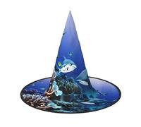 MyPiky Shark Swimming Under The Sea Print Carnival Halloween Witch Hat Costume Lightweight Cap For Parties Cosplay, Black, 3 PCS