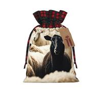 MyPiky Sheep And Lambs Printing Christmas Drawstring Gift Bags Xmas Holiday Reusable Needs Wrapping Present Bags