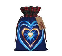 MyPiky Sky Blue Heart Print Christmas Drawstring Gift Bags,Drawstring Bag,Xmas Christmas Bags Party Storage Bags Reusable