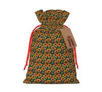 MyPiky Spring Sunflowers Retro Flowers Printing Christmas Drawstring Gift Bag For Xmas Birthday Holiday Party Presents Favors Bags