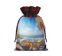 MyPiky Starfish Seashells Print Christmas Drawstring Gift Bags,Drawstring Bag,Xmas Christmas Bags Party Storage Bags Reusable