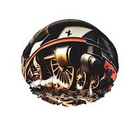 MyPiky Steam Locomotive Train Print Large Shower Caps,Elastic Band Hair Cap,Double Waterproof Layers Bath Hair Hat,For Women Men Kids