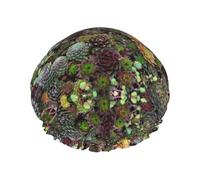 MyPiky Succulent Print Shower Cap,Elastic And Reusable Bath Hair Hat For Long Hair,Large Waterproof Shower Bonnet,For Women Men Kids