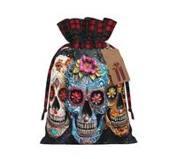 MyPiky Sugar Skulls Print Christmas Drawstring Gift Bags,Drawstring Bag,Xmas Christmas Bags Party Storage Bags Reusable