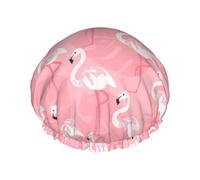MyPiky Summer Flamingo Palm Leaves Print Shower Cap,Elastic And Reusable Bath Hair Hat For Long Hair,Large Waterproof Shower Bonnet,For Women Men Kids