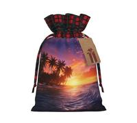 MyPiky Sunset Ocean Tropical Palm Trees Print Christmas Drawstring Gift Bags,Drawstring Bag,Xmas Christmas Bags Party Storage Bags Reusable