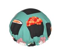 MyPiky Sushi Food Pattern1 Print Shower Cap,Elastic And Reusable Bath Hair Hat For Long Hair,Large Waterproof Shower Bonnet,For Women Men Kids
