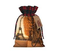 MyPiky The Eiffel Tower And A Bicycle Print Christmas Drawstring Gift Bags,Drawstring Bag,Xmas Christmas Bags Party Storage Bags Reusable