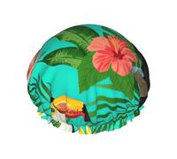MyPiky Tropical Birds And Plant Leaf Print Shower Cap,Elastic And Reusable Bath Hair Hat For Long Hair,Large Waterproof Shower Bonnet,For Women Men Kids