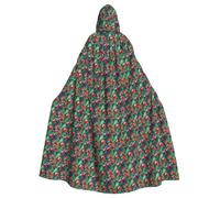 MyPiky Tropical Flower Parrot Print Halloween Cloak Full Length Hooded Adults Unisex Cape For Cosplay Festivals