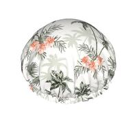 MyPiky Tropical Palm Trees Print Shower Cap,Elastic And Reusable Bath Hair Hat For Long Hair,Large Waterproof Shower Bonnet,For Women Men Kids