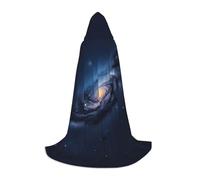 MyPiky Universe Milky Way Galaxy Print Unisex Hooded Comfortable Cloak Gothic Halloween Cosplay Carnival Vampire Themes, Black, Large