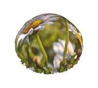 MyPiky Wild White Daisy Flower Print Shower Cap,Elastic And Reusable Bath Hair Hat For Long Hair,Large Waterproof Shower Bonnet,For Women Men Kids