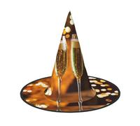 MyPiky Wine Cup Print Carnival Halloween Witch Hat Costume Lightweight Cap For Parties Cosplay, Black, 1