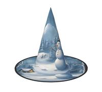 MyPiky Winter Snowman Print Carnival Halloween Witch Hat Costume Lightweight Cap For Parties Cosplay, Black, 3 PCS