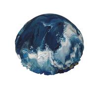 MyPiky Within The Tides Print Shower Cap,Elastic And Reusable Bath Hair Hat For Long Hair,Large Waterproof Shower Bonnet,For Women Men Kids