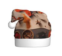 MyPiky World Map Made Up Of Spices Print Adult Unisex Christmas Hat Festive Santa Cap For Parties Holiday Celebrations