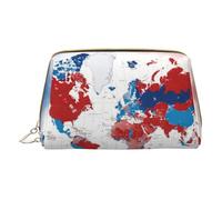 MyPiky World Map Print Cosmetic Bags,Leather Makeup Bag Small For Purse,Cosmetic Pouch,Toiletry Clutch For Women Travel, World Map, One Size