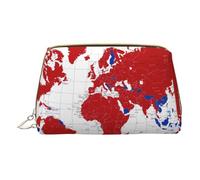 MyPiky World Map Print Cosmetic Bags,Leather Makeup Bag Small For Purse,Cosmetic Pouch,Toiletry Clutch For Women Travel, World Map, One Size