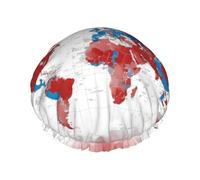 MyPiky World Map Print Shower Cap,Elastic And Reusable Bath Hair Hat For Long Hair,Large Waterproof Shower Bonnet,For Women Men Kids