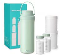 MYPIN 20oz Portable Breast Milk Cooler for Outdoor, 2pcs Baby Bottles Reusable Storage Container with 360° Cooling Tubes for 24 Hours, Larger Capacity Stainless Steel Travel Breastmilk Chiller, Green