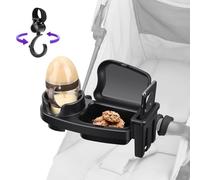 MYPIN 3 in 1 Universal Stroller Tray with Snack Cup Phone Holder, Black, Compatible with Most Strollers, Easy to Attach and Detach