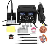 MYPOUOS 2 IN 1 750W LED Digital Soldering Station Hot Air Gun Rework Station Electric Soldering Iron For Phone PCB IC SMD BGA Welding SET 110V (8588D SET1)