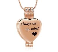 MYPOWER Always On My Mind Cremation Jewelry Urn Necklace Free Engraved Stainless Steel For Pet Ashes Large Capacity Keepsake Memorial-Rose gold