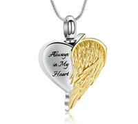 MYPOWER Angel Wings Urn Necklaces for Ashes for Women Heart Cremation Jewelry for Ashes Always in My Heart Keepsake Pendant Urn Locket-Gold