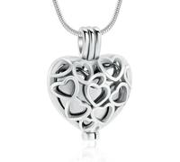 MYPOWER Cremation Locket Necklace Inside Heart Urn 316L Stainless Steel Memorial Jewelry Women Men Keepskae Pendant For Ashes-full silver