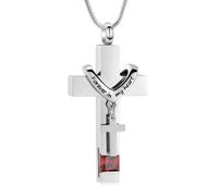 MYPOWER Cross Crystal Shape Cremation Urn Jewelry Necklace cremation Jewelry for Ashes Keepsake Pendant Support Customization-Red
