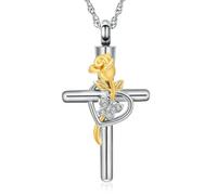 MYPOWER Cross Urn Necklace for Ashes Rose Flower Butterfly Cremation Jewelry Keepsake Ash Holder Memorial Pendant Gift for Women-Gold