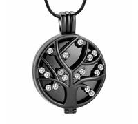 MYPOWER Inlay Clear/Green Zircon Tree Of Life Stainless Steel Cremation Locket Necklace With Memorial Urn Jewelry For Ashes-Black-white stone
