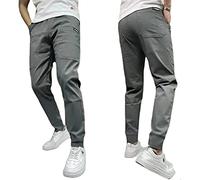 MYPOWR Men's High Stretch Multi-Pocket Skinny Cargo Pants, Lightweight Fast Dry Stretch Sweatpants for Men Travel Hiking (34(75-82kg), Gray)