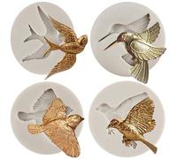 MYPRACS 3D Bird Cake Fondant Moulds Silicone Mould for Cake Decorating Chocolate Candy Resin Clay Gum Paste Cupcake Topper Set of 4
