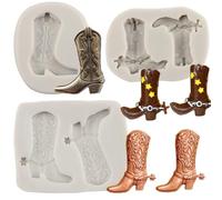 MYPRACS 3D Boot Silicone Moulds Cowboy Boot Fondant Mould for Cake Decorating Candy Polymer Clay Chocolate Gum Paste Set of 3