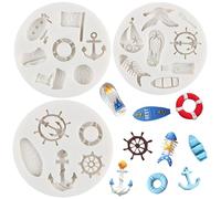 MYPRACS Anchor Rudder Silicone Mould Beach Theme Fondant Mould Sailing Boat Lifebuoy Candy Mould for Cake Decorating Cupcake Topper Chocolate Gum Paste Polymer Clay Set of 3