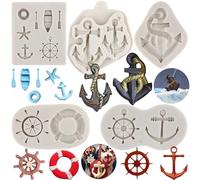 MYPRACS Anchor Rudder Silicone Mould Sailing Boat Hook Fondant Moulds Life Buoy Chocolate Moulds for Sugar Cake Decoration Cupcake Topper Candy Polymer Clay Gum Paste Set of 5