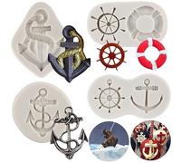 MYPRACS Anchor Silicone Moulds Rudder Fondant Moulds Lifebuoy Chocolate Mould for Sugar Cake Decorating Cupcake Topper Candy Polymer Clay Gum Paste Set of 4