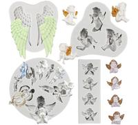 MYPRACS Angel Baby 3D Boy Wing Silicone Mould Angel Wings Fondant Moulds for Cake Decorating Cupcake Topper Candy Polymer Clay Chocolate Gum Paste Set of 4