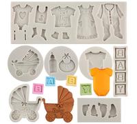 MYPRACS Baby Feet Silicone Fondant Mould Baby Shower Themed Cake Fondant Moulds Baby Feet Moulds Baby Bottle Cradles Mould for Baby Birthday Cake Decorating Chocolate Candy Polymer Clay Set of 7