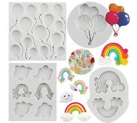 MYPRACS Balloon Silicone Moulds Rainbow Cloud Fondant Mould for Cake Decorating Cupcake Topper Candy Polymer Clay Chocolate Gum Paste Set of 4