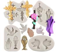 MYPRACS Baptism Cake Decoration Cross Cake Mould Communion Chalice Dove Fondant Mould for Cake Decorating Candy Chocolate Gum Paste Set of 4