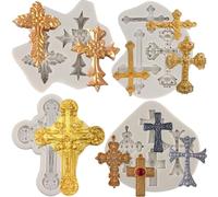 MYPRACS Baptism Cake Decorations Cross Cake Mould Cross Mould Baptism Cake Topper Silicone Fondant Moulds for Baptism Party Cake Decorating Cupcake Candy Polymer Clay Chocolate Gum Paste Set of 4